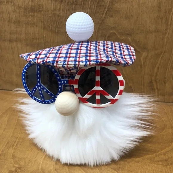 Golf Scottish Gnome Red White Blue Plaid Sunglasses Tam Ball Sport July 4th Gift - Picture 3 of 4